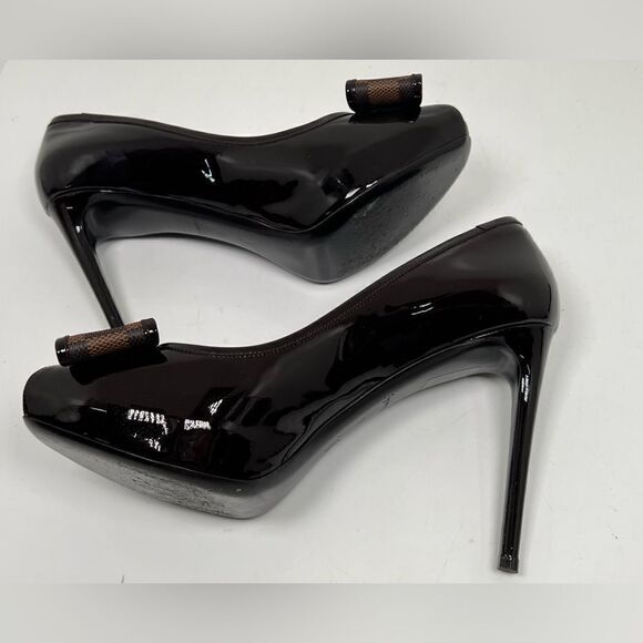Louis Vuitton Brown Patent Leather Valentine Peep Toe Pumps Size 41 - Picture 5 of 13